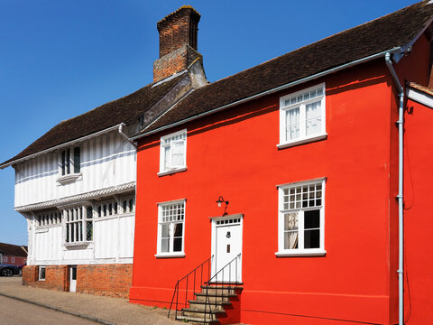 Historic buildings on Lady Street showcase unique architecture in Lavenham Suffolk