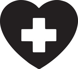 Fototapeta premium Black Heart Shape with White Medical Cross Symbol - Health and Care Concept