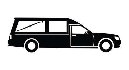 Fototapeta premium A stark black silhouette of a hearse vehicle is presented against a plain white background a somber silhouette