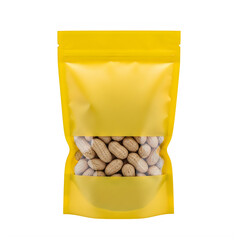 A yellow bag of nuts on a white background isolated on transparent background