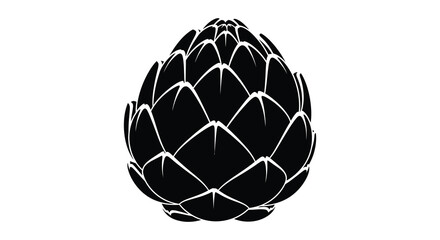 A striking black and white illustration of an artichoke emphasizing its layered structure as a silhouette high quality professional detailed © Komla02