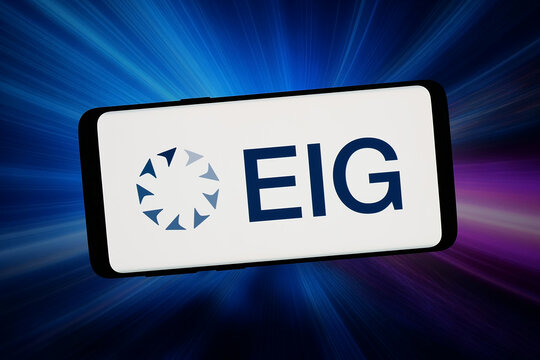 Stuttgart, Germany - 02-13-2026: In this photo illustration, the logo of US company EIG Global Energy Partners LLC is displayed on a smartphone in front of abstract background on computer screen.