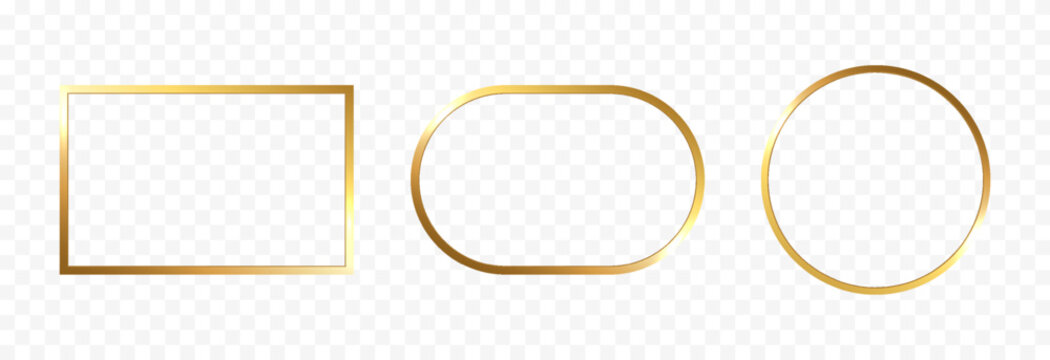 Set of golden frames PNG. Golden designer frames isolated on a transparent background.
