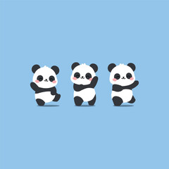 Obraz premium Cute three pandas dancing flat design style, vector illustration