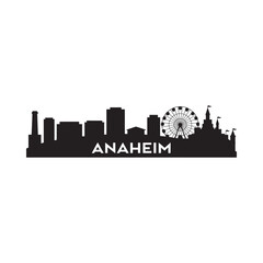 Fototapeta premium Black silhouette of the anaheim skyline with a ferris wheel and text