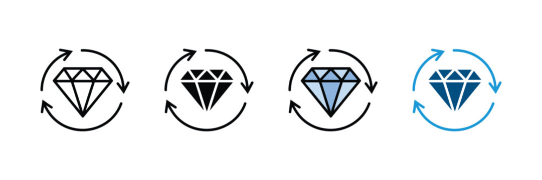 Diamond with circular arrows icon vector. Premium value symbol for luxury branding, product refinement, jewelry cycle, and high-end quality set. Vector Illustration.