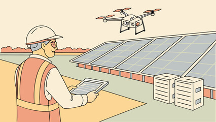 worker with solar panels