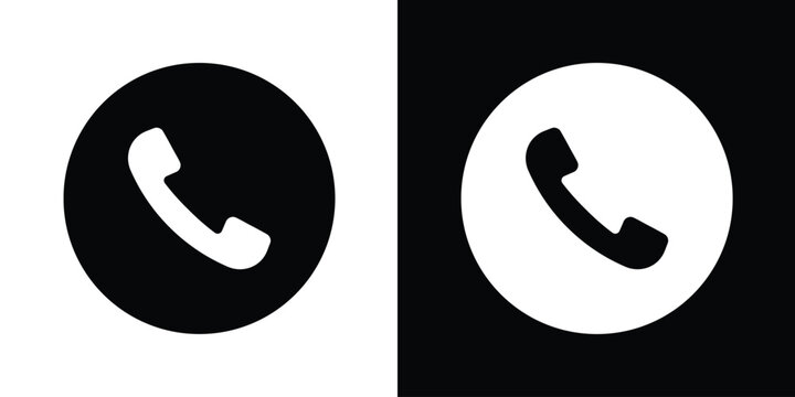 Minimalist ringing phone call icon set in black and white circular design. Ideal UI vector symbol for contact us, customer support, communication, and hotline concept.