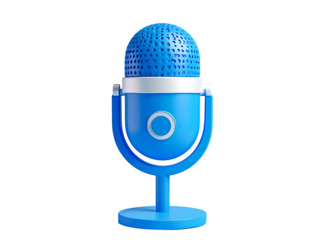 Retro-style blue microphone with silver accent on black background