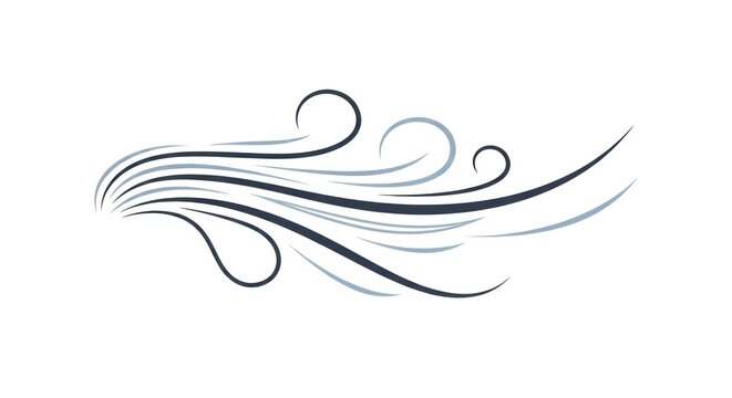 Wind illustration on white background featuring airflow, breeze, windstorm, and flowing air currents.