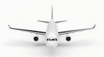 Fototapeta premium Sleek White Passenger Airplane Front View with Engines, Symbolizing Air Travel, Global Transportation, and Business Trips