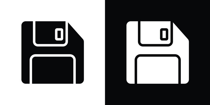 Classic floppy disk save icon set. Bold solid vector illustration representing data storage, saving progress, and digital archives. Timeless UI element for software and professional applications.
