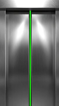 Green Screen chroma key lift doors opening closing scene 1 with distortion, overlay, glitch, static noise, scan lines on black background, 4k animated video loop