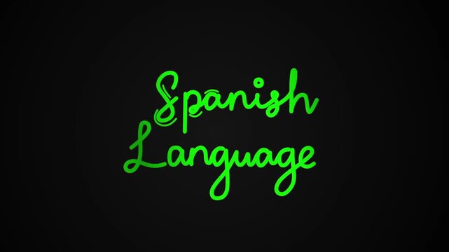 spanish language One line continuous animated typography intro outro animation video, hand drawn calligraphy lettering monoline vintage text on background, handwriting green type on black backdrop bg 
