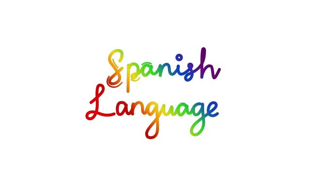 spanish language One line continuous animated typography intro outro animation video, hand drawn calligraphy lettering monoline vintage text on background, handwriting rainbow type on white backdrop b