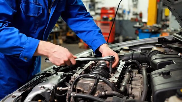 Mechanic working on car engine