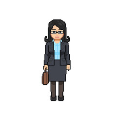 Businesswoman with Glasses Black Hair Pixel Art