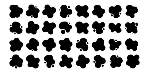 Fototapeta premium Black abstract splash blot shapes set, ink paint splatter blob elements collection vector isolated on transparent background