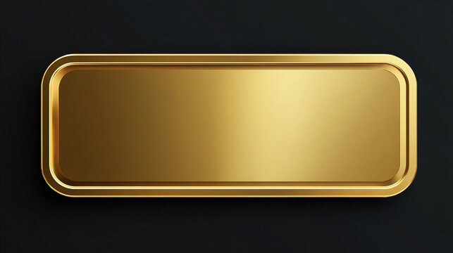 Gold Rectangle Button with Glossy 3D Frame Vector for Emblem or Badge