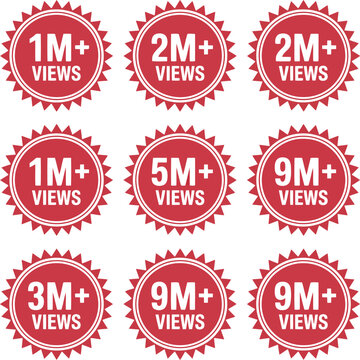 A collection of red view counter badges for youtube videos