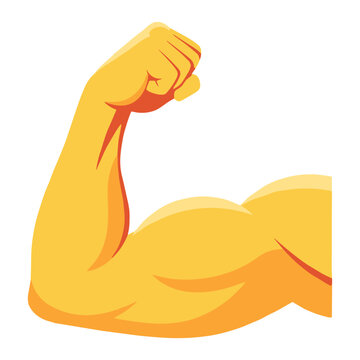 Strong muscular arm flexing bicep illustration, fitness bodybuilding power symbol vector isolated on transparent background