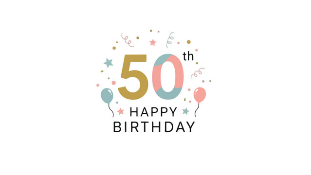 Happy 50th Birthday Celebration Vector Design with Balloons and Confetti