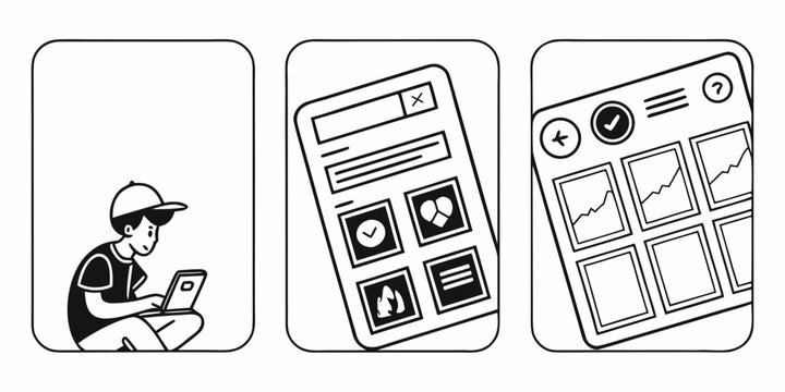 A person using a laptop to design a mobile app with a focus on user interface elements Vector