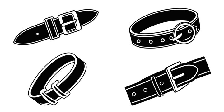 Assorted black leather belts with various buckle designs and styles Vector