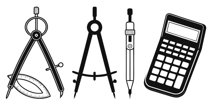 Collection of various mathematical and scientific instruments and tools Vector