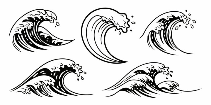 A collection of various wave patterns and formations in nature. Vector