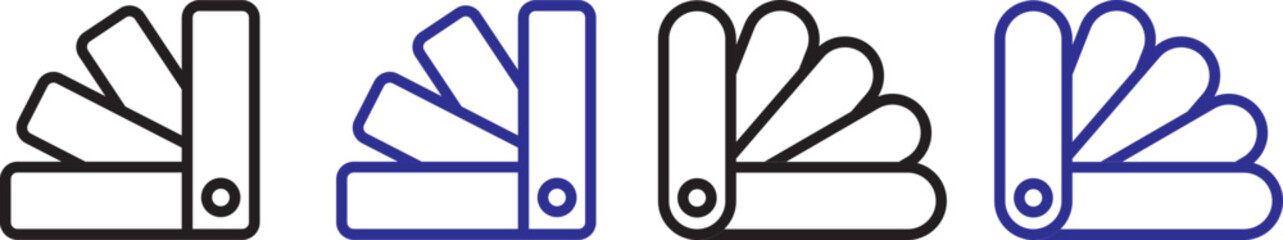 Swatchbook icon set. Color palette and guide symbols. Printing industry symbols. Swatchbook icon logo in stroke lines collection