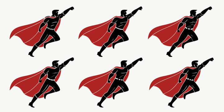 Six dynamic superhero figures showcasing diverse poses and actions Vector