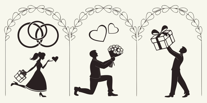 Three individuals performing different activities under a tree with intertwined branches Vector