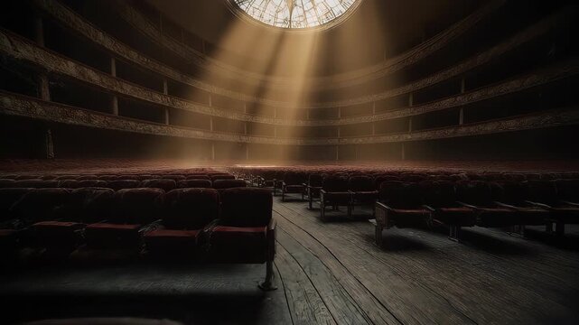 Empty Theater with Spotlight Shining Down.