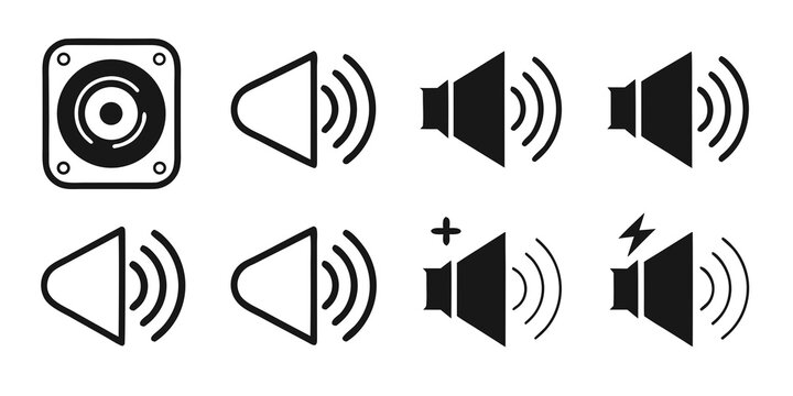 Assorted speaker and volume control icons in a row Vector