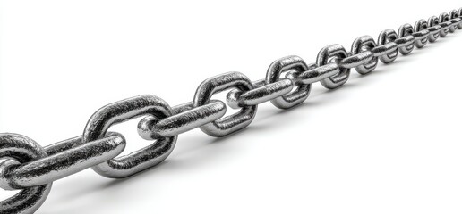 Obraz premium Interlinked Steel: A close-up view of a metal chain, its individual links seamlessly connected, stretches into the distance, symbolizing strength and interconnectedness.
