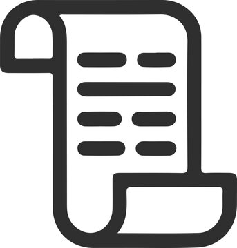 Simple icon of a rolled paper document or scroll with text lines
