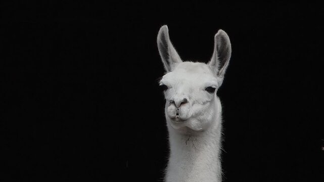 white llama on a black background Water droplets falling down after rain slow motion