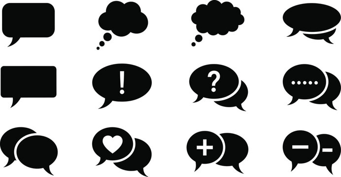 Speech bubble and thought cloud icons.  Communication, dialogue, or thinking in digital interfaces. 