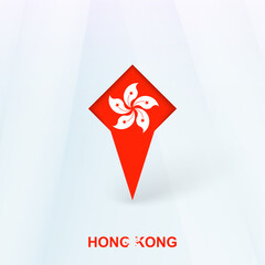 Hong Kong Flag Pin Icon with Geometric Design.