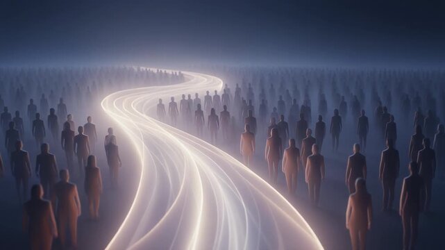 Celebrating Zero Discrimination Day with silhouettes walking alongside a luminous energy wave, symbolizing unity and acceptance