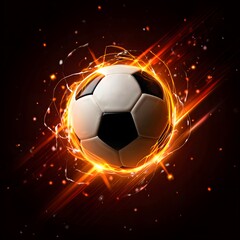 Fototapeta premium Dynamic Soccer Ball Engulfed in Fiery Energy Trails and Glowing Sparks