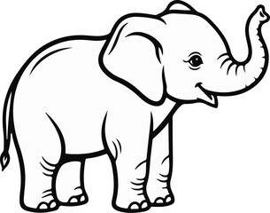 Obraz premium A simple, line-art illustration of a young elephant with a raised trunk