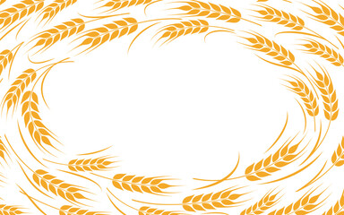 Naklejka premium Ear of wheat and wheat grain on white background. Organic wheat, bread agriculture and natural eat, barley, rye or rice millet. Agricultural background template with empty space for text. Vector