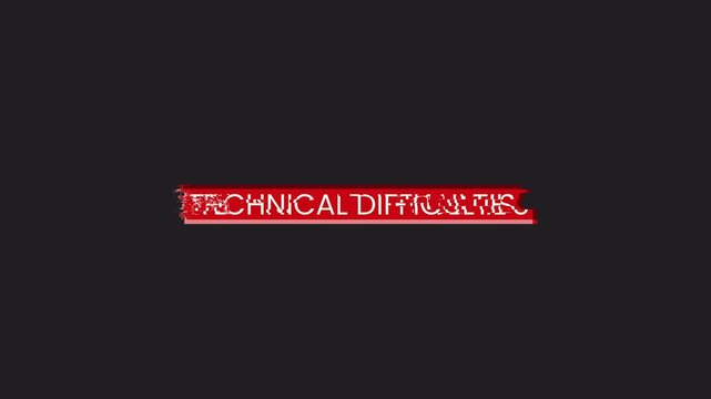 Text Technical Difficulty glitch red shape alpha channels, 4k video
