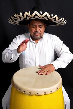 Traditional Colombian musician playing a conga drum with the colors of the Colombian flag / M&uacute;sico Tradicional Colombiano 