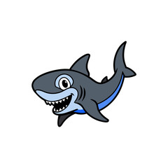 Obraz premium A friendly cartoon shark with a wide smile and sharp teeth, swimming happily.