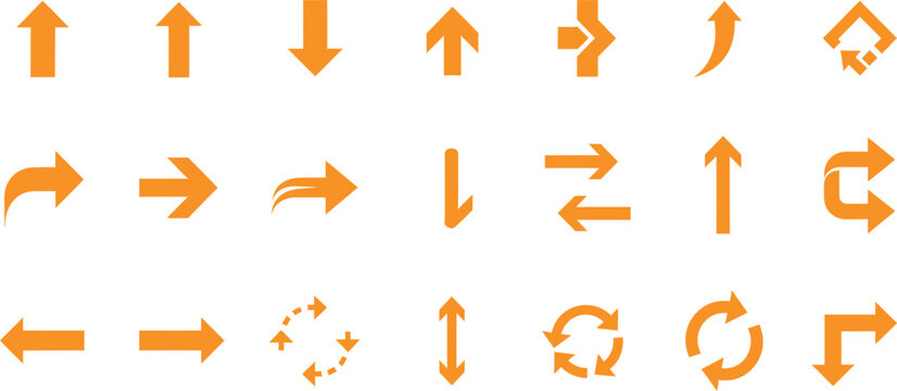 Orange directional arrows and symbols on white background