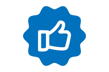Obraz premium Blue Like Badge Icon, Thumb Up Approval Symbol, Social Media Engagement Graphic, User Rating Feedback UI Design, Positive Review Vector Illustration