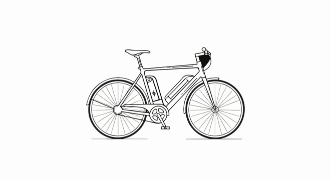 A minimalist line drawing of an electric bicycle with its battery visible